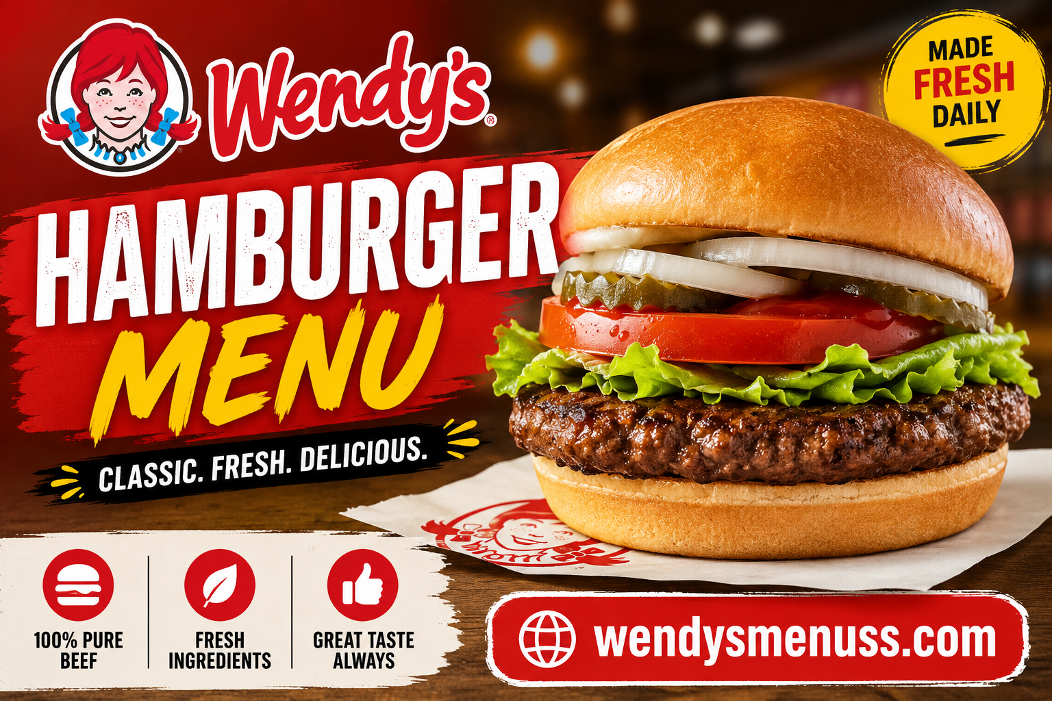 Wendy’s Hamburger Menu with Prices 2026